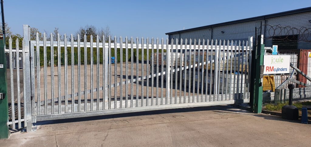 Industrial security palisade gate installed by Leeds Electric Gates