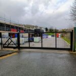 Metal mesh sliding gate installed at the entrance of a commercial and industrial site