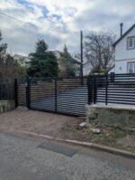 modern slatted design gate front view fitted in horsforth leeds